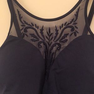 NWOT. Navy/black swimsuit with lace inset